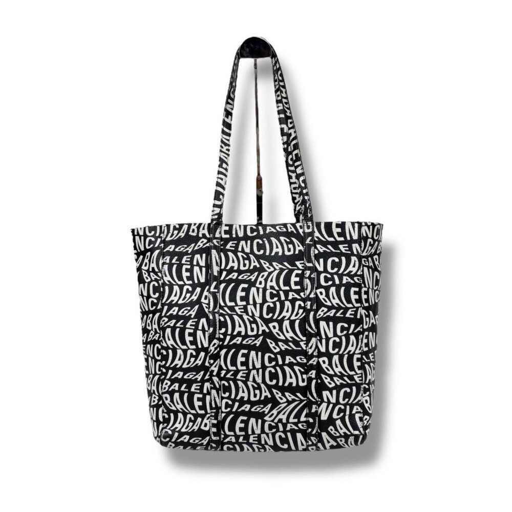 Balenciaga Everyday Tote 2-Way Wave Logo Black White Tote Bag - Picture 2 of 10